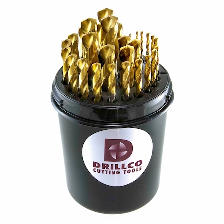 Drillco 29PC TiN Tipped Drill Set 1/16-1/2 BY 64ths Drill Pal 450TW29